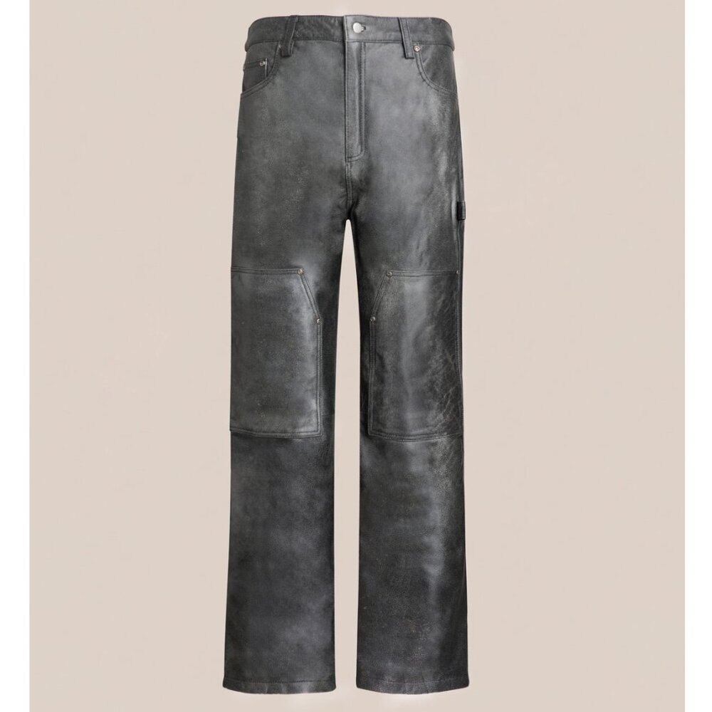 NEW FOUND Distressed Genuine Leather Carpenter Pants SZ 36 - Picture 7 of 10